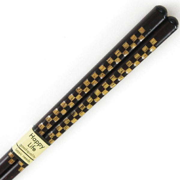 Aoba Dishwasher Safe Wooden Chopsticks Checkered Black & Gold 23cm