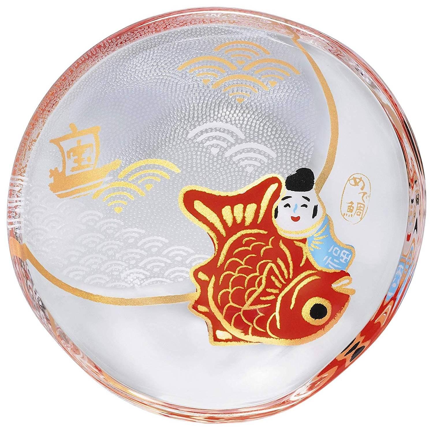 Aderia Small Glass Plate Dish Lucky Sea Bream Design 90mm