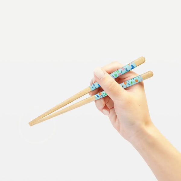 Children's Wooden Chopsticks Non-Slip Easy Grip Aquarium Blue 18cm