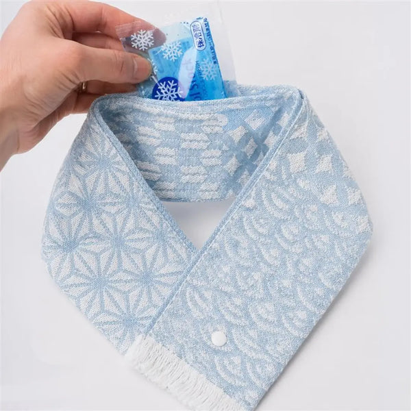 Cooling Neck Scarf Cool Muffler with Ice Pack Pocket Blue 8×65cm