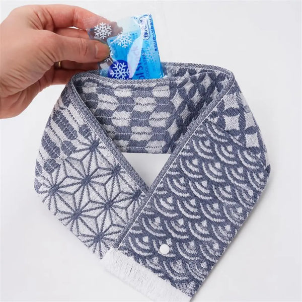 Cooling Neck Scarf Cool Muffler with Ice Pack Pocket Navy Blue 8×65cm