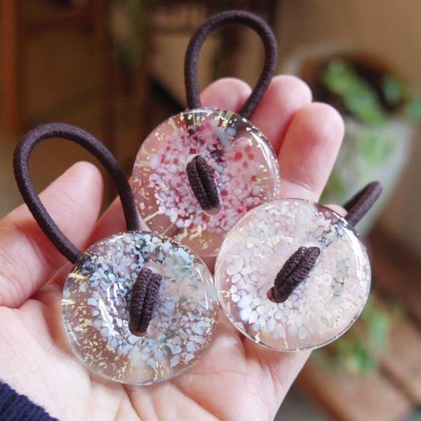 Hair Drop Handmade Glass Bead Hair Tie Sakura Pink Glass