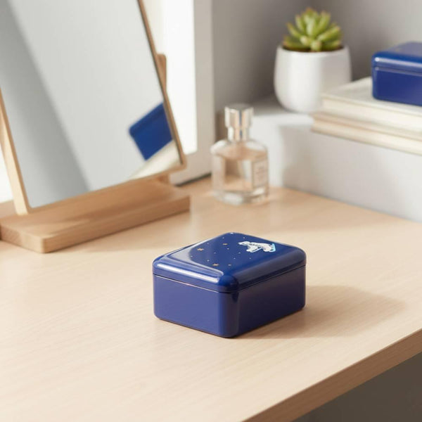 Indigo Blue Lacquered Small Case Ice Skates & Stars Design