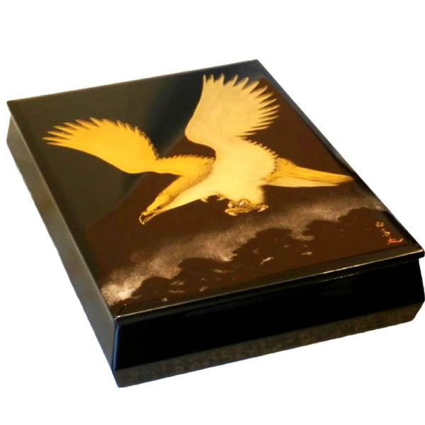 Isuke Handcrafted Lacquered Wooden A4 Storage Box Pine & Hawk