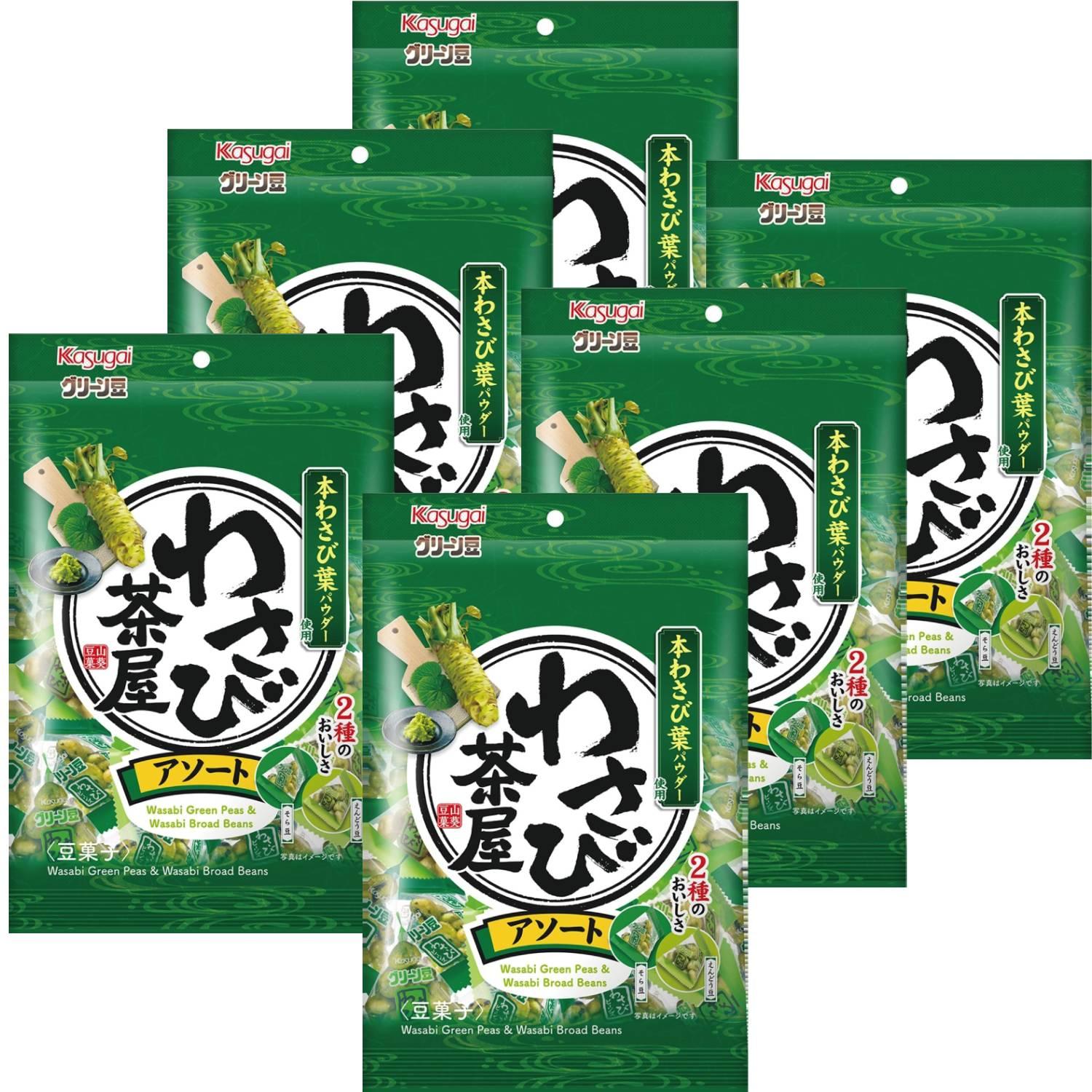 Kasugai Roasted Green Peas and Broad Beans Wasabi Flavor (Pack of 6)