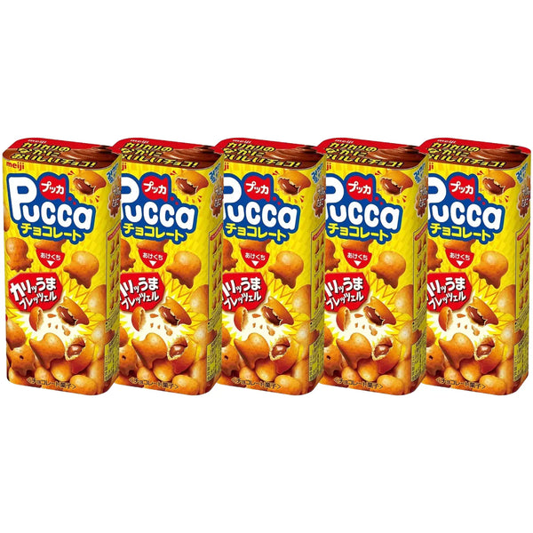 Meiji Pucca Chocolate Filled Crunchy Pretzel Snack 39g (Pack of 5)