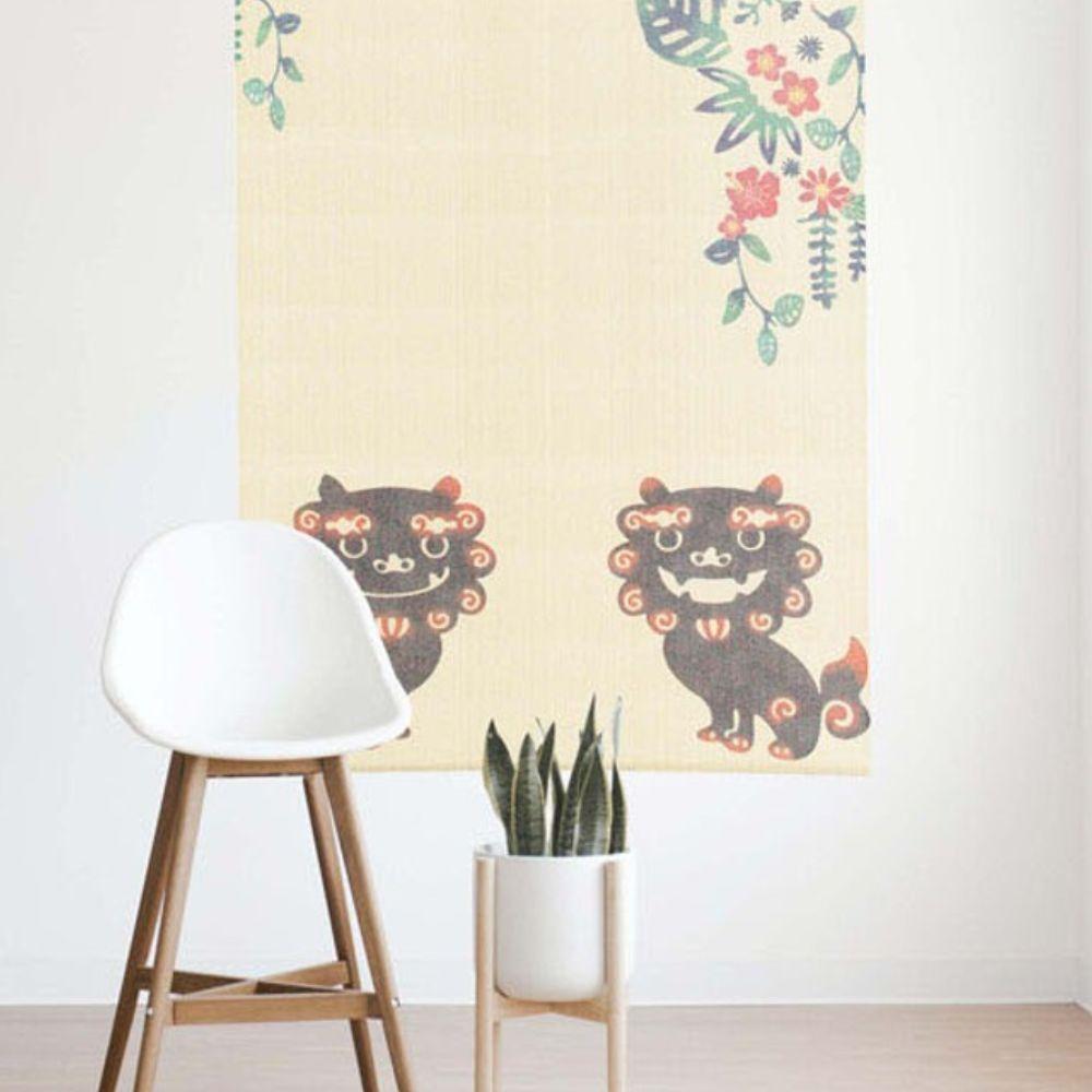 Narumi Noren Lace Shisa Okinawa Lion Dog Japanese Doorway Curtain