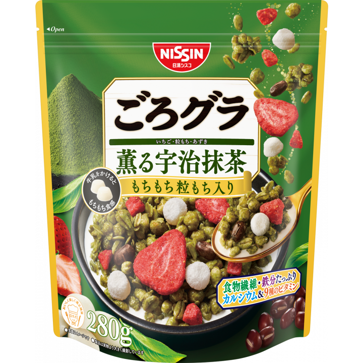 Nissin Gorogura Uji Matcha Granola With Strawberry & Mochi 280g
