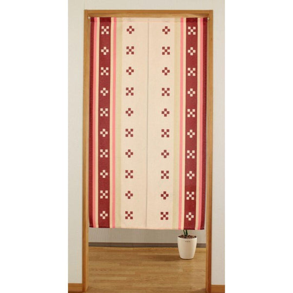 Noren Traditional Five & Four Square Red Kasuri Pattern Doorway Curtain