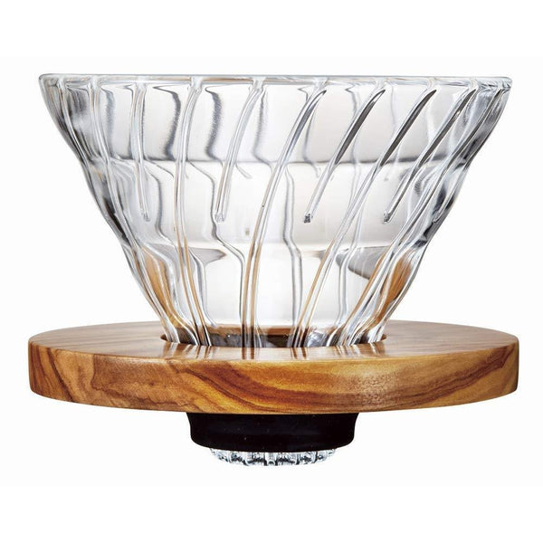Hario V60 Glass Coffee Dripper with Olive Wood 1-4 Cups VDGR-02-OV