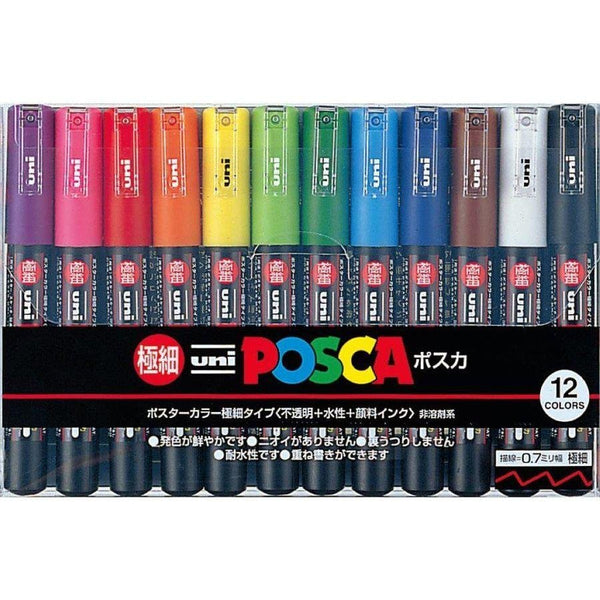 Mitsubishi Uni Posca Water Pen Extra Fine Marker Set 12 Colors PC-1M12C