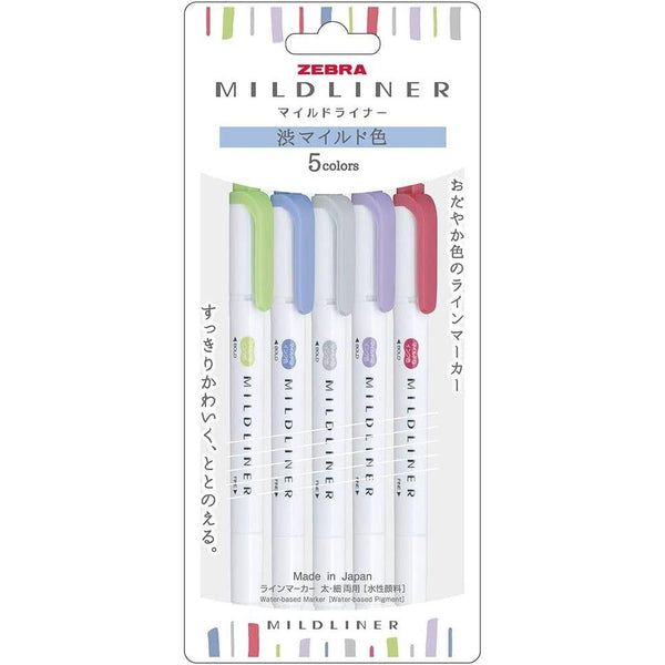 Zebra Mildliner Highlighter Markers Elegant Colors WKT7-5C-NC-N