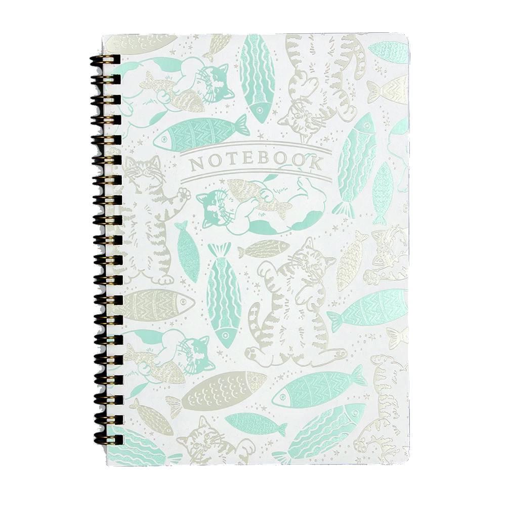 Rokkaku B6 Grid Notebook Foil Stamped Cute Cat & Fish Design