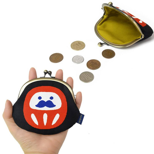 Shirakawa Cute Black Cotton Small Purse Daruma Design