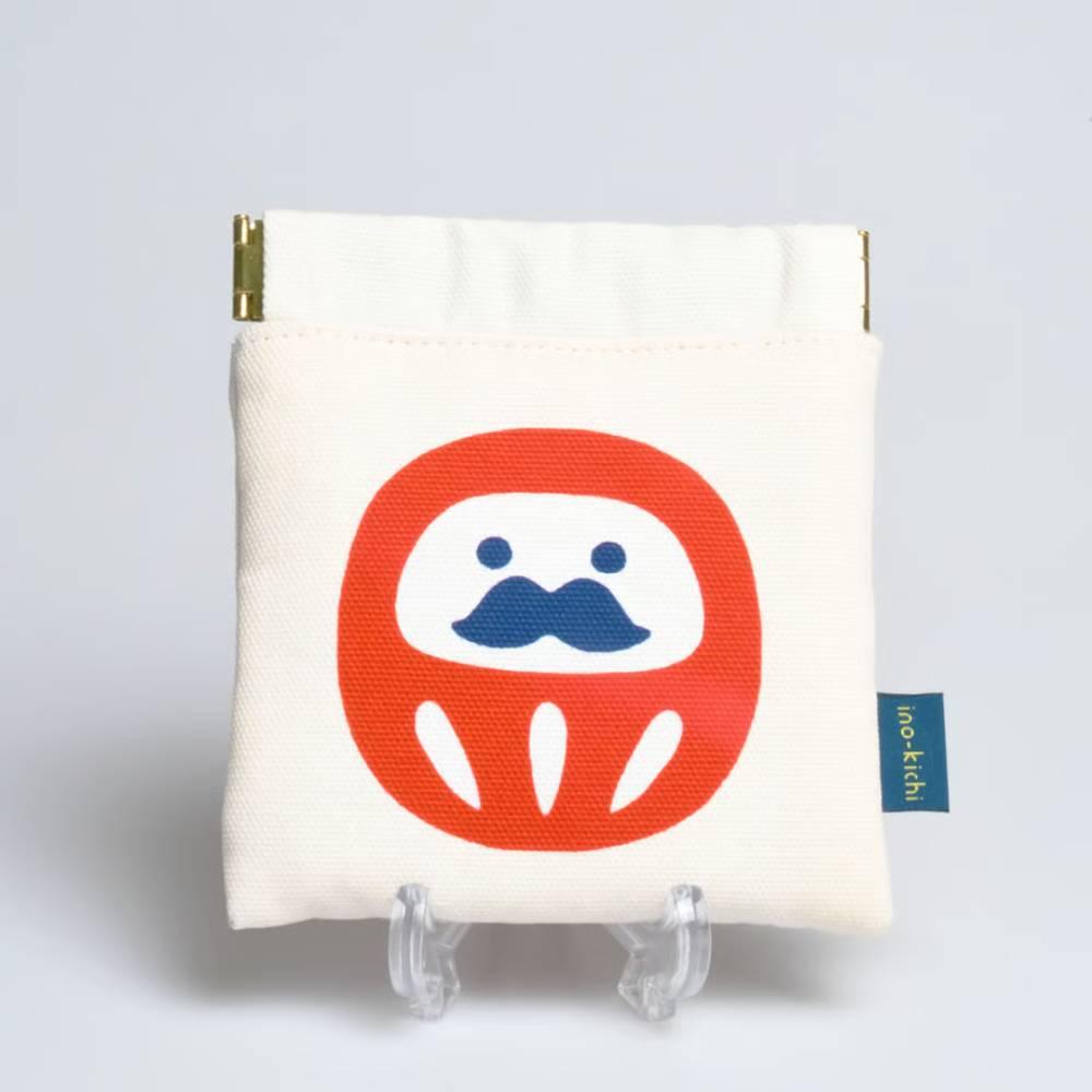 Shirakawa Daruma Cute White Cotton Small Pouch Daruma Design