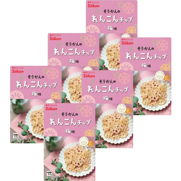 Sokan Ume Renkon Chips Japanese Plum Flavored Lotus Root Chips 18g (Pack of 6)