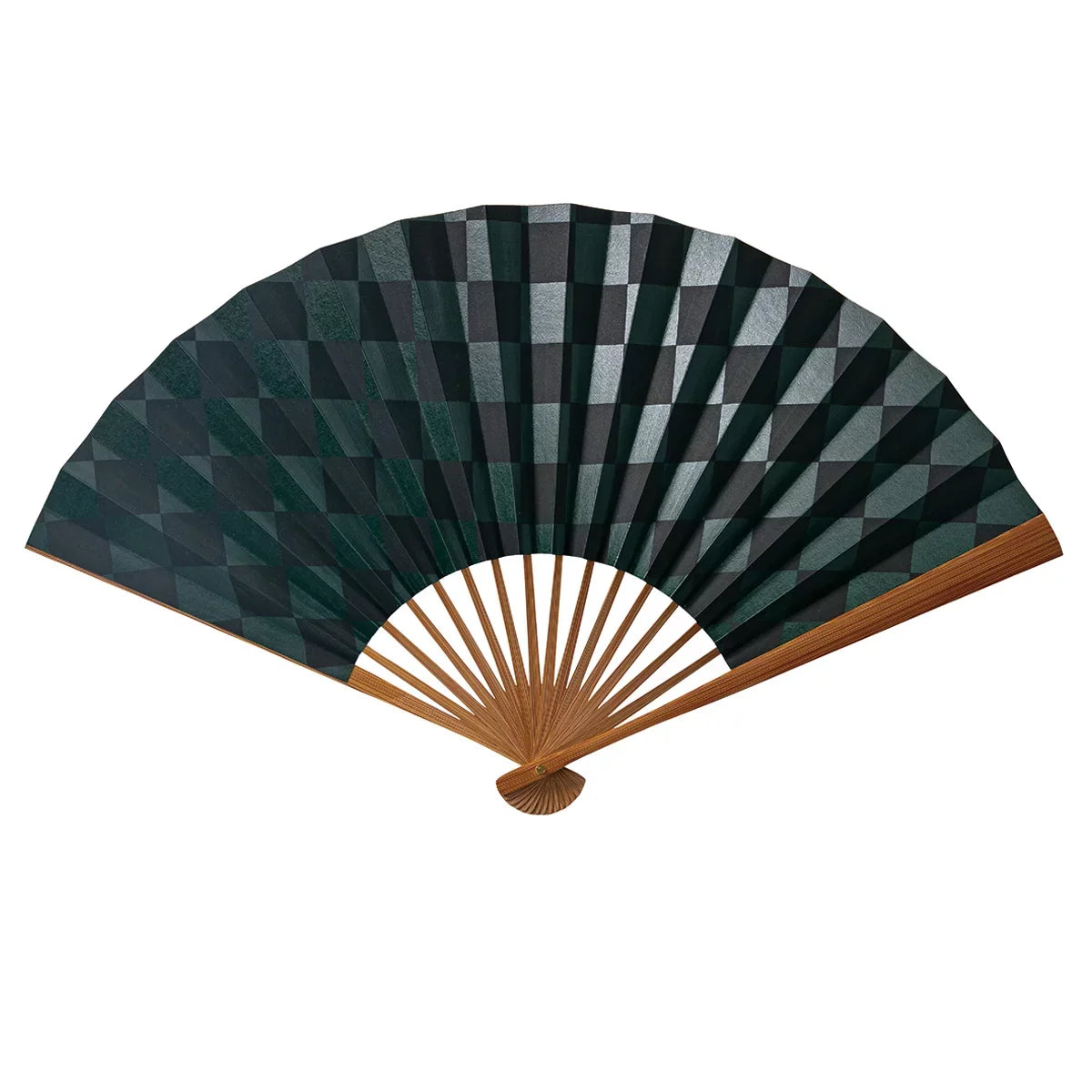 Yamani Black Ichimatsu Pattern Large Japanese Sensu Folding Fan 25.5cm