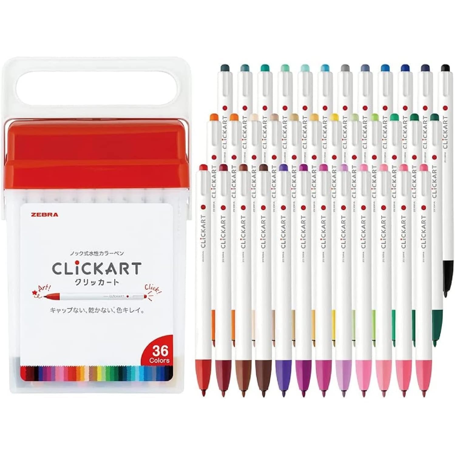 Zebra Clickart Water-Based Bullet Tip Retractable Markers 36 Colors
