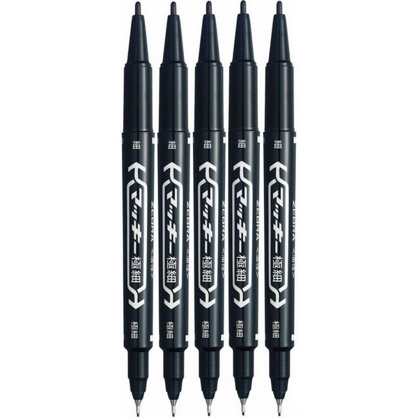 Zebra Mckee Marking Pen Dual Fine Point Black Markers 5 Pieces