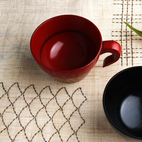 Wakacho Wooden Soup Cup Stacking Cup Red Lacquer Finish