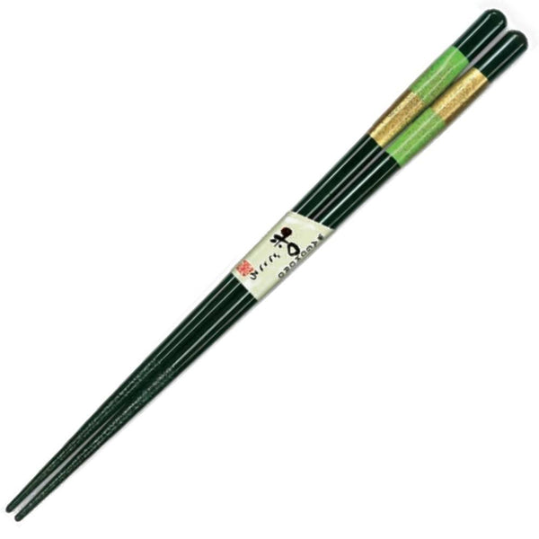 Aoba Dishwasher Safe Wooden Chopsticks Lime Green & Gold Bands 23cm