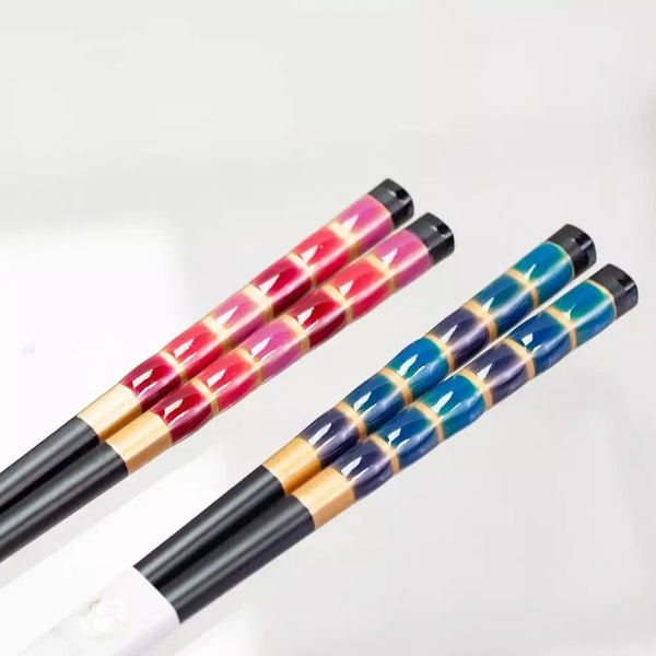 Aoba Glass Bead Design Chopsticks With Rests Blue & Red Gift Box