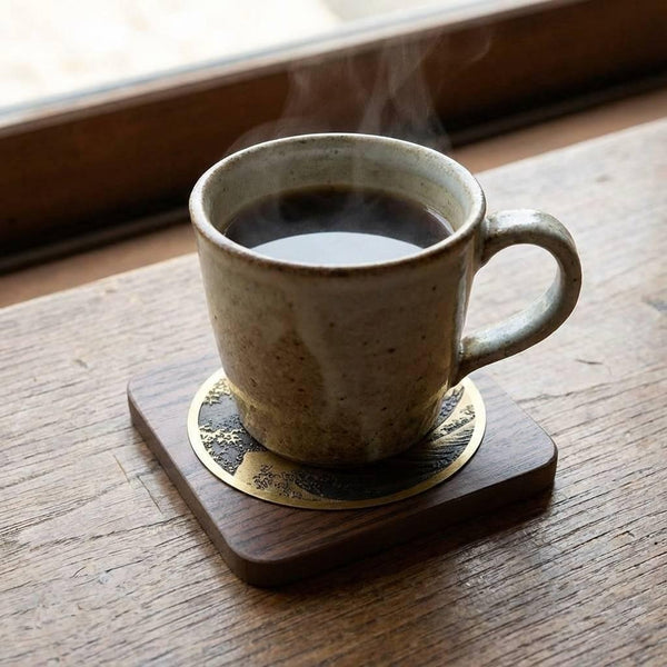 Brass Wood Coaster Ukiyo-e Great Wave off Kanagawa Design
