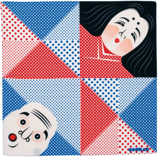 Furoshiki Okame & Hyottoko Faces Small Cotton Wrapping Cloth 48cm