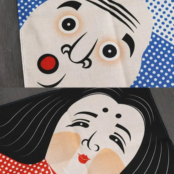 Furoshiki Okame & Hyottoko Faces Small Cotton Wrapping Cloth 48cm