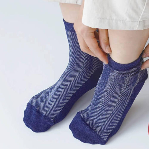 Herringbone Pattern Socks Indigo Blue Absorbent Washi Paper Fabric 24.5cm