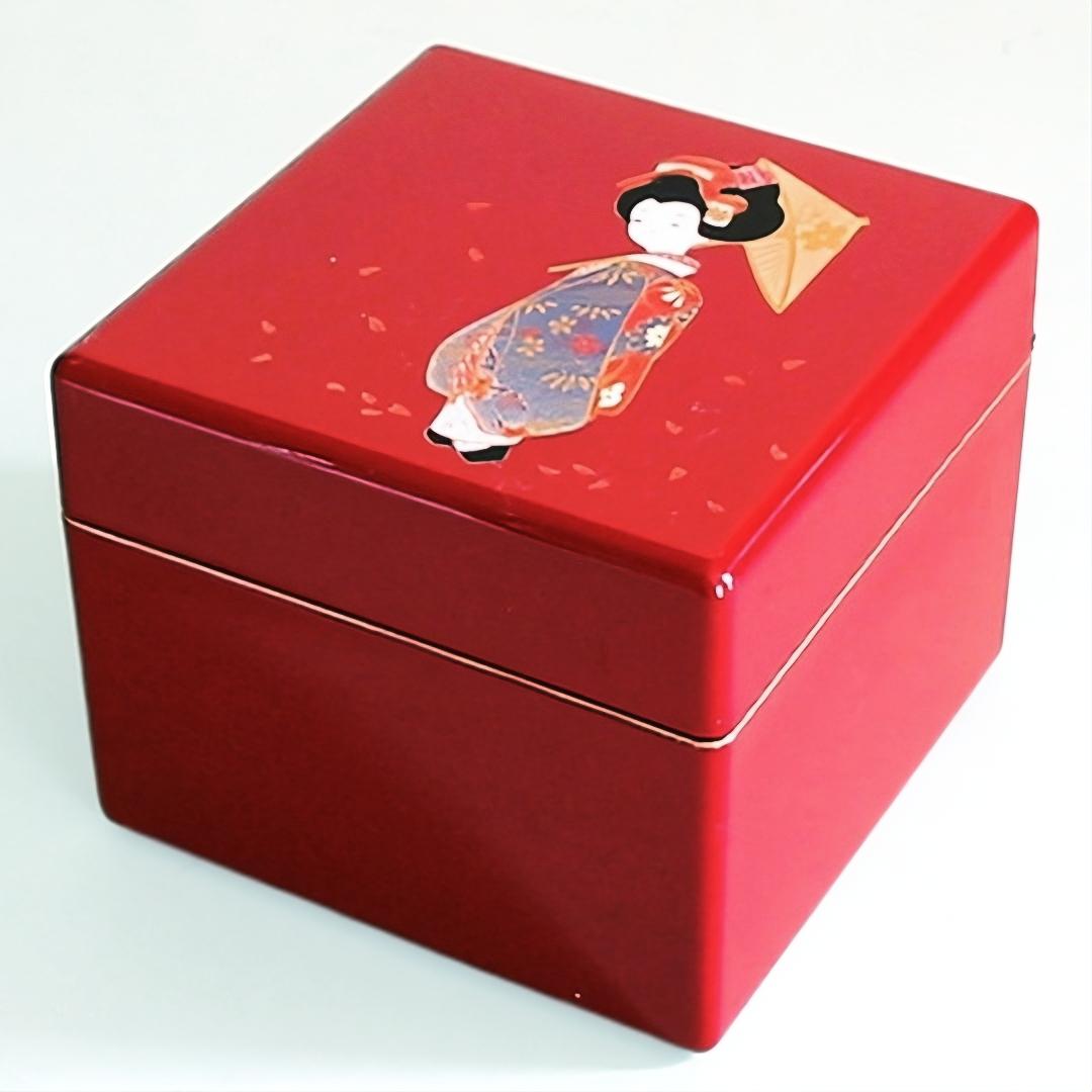 GLASS MARBLE プロ用メイクボックス made in Japan 赤色 Isuke Red Lacquered Jewelry Box With Mirror Maiko Design