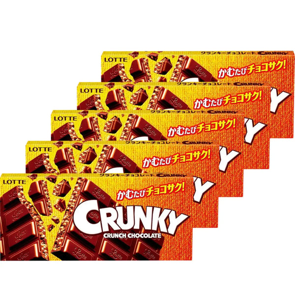 Lotte Crunky Chocolate Crispy Malt Puff Chocolate Block 45g (Pack of 5)