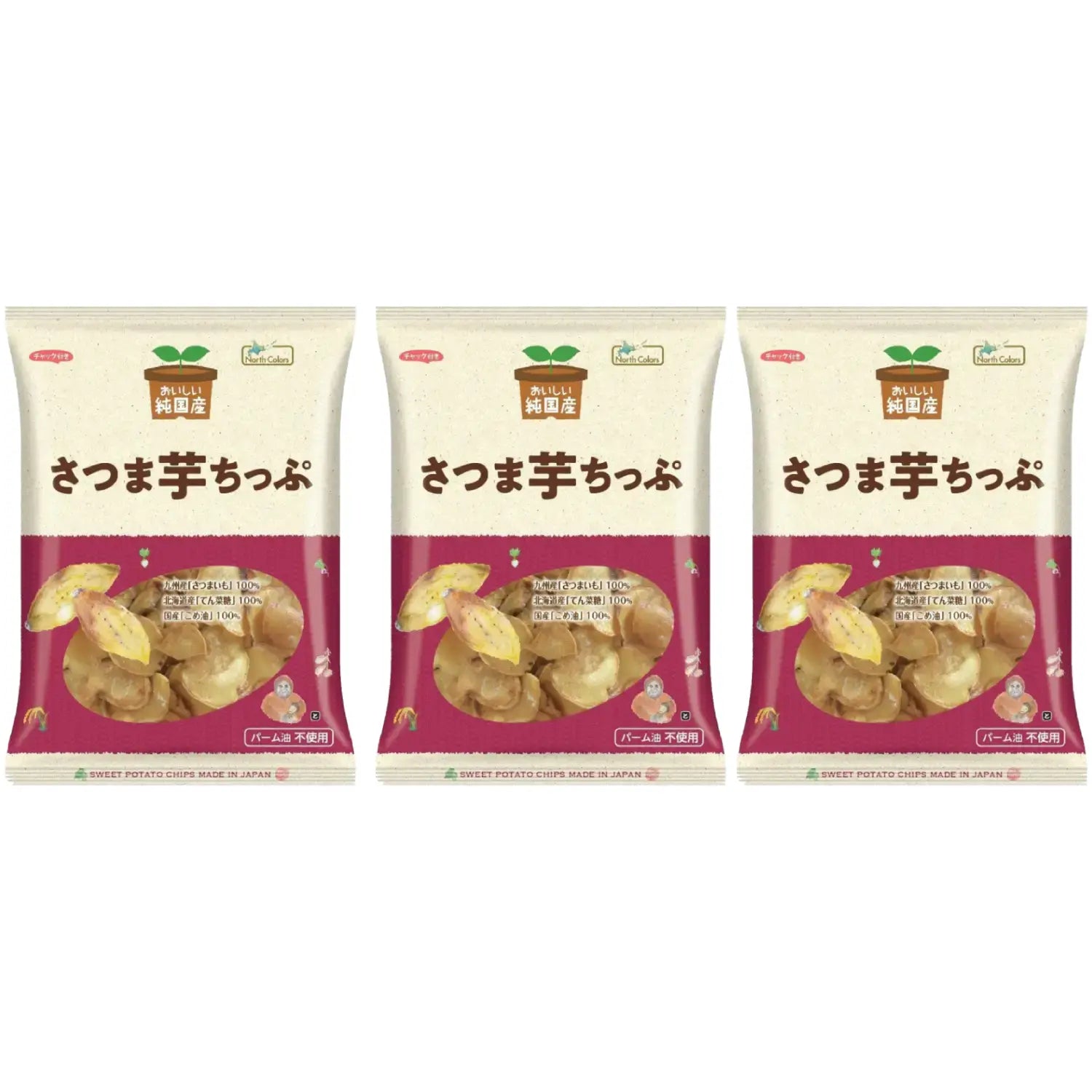 North Colors Japanese Sweet Potato Chips Additive-Free Satsumaimo Chips 115g (Pack of 3)