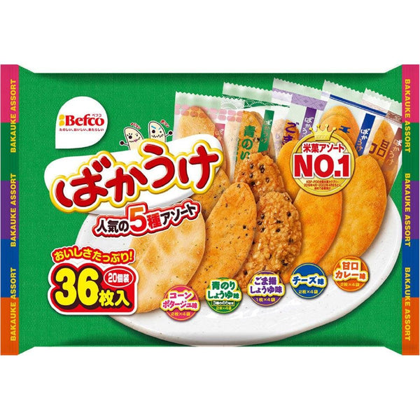 Befco Bakauke Senbei Rice Crackers 5 Flavors Assortment (Pack of 3 Bags)