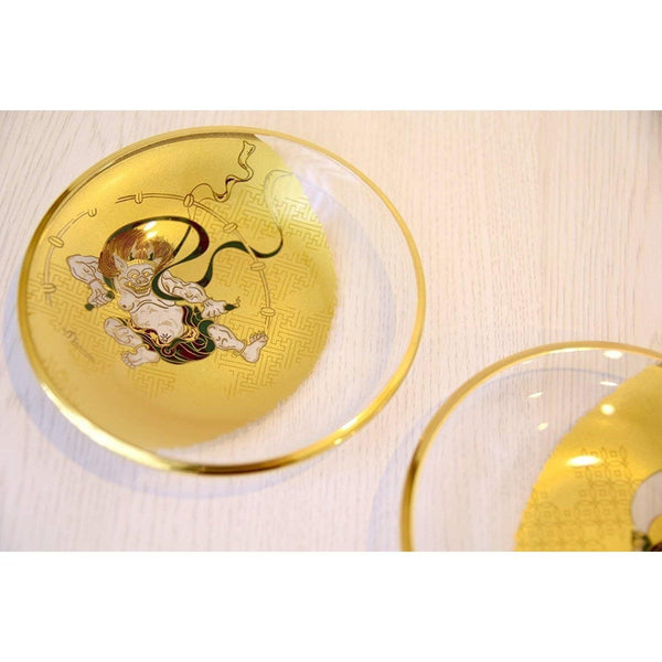 Aderia Fujin Raijin Small Glass Plate Japanese Glassware Dish Set S-6229