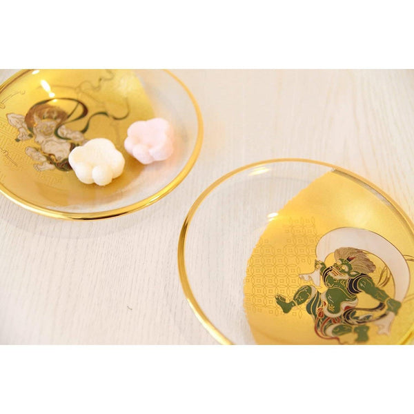 Aderia Fujin Raijin Small Glass Plate Japanese Glassware Dish Set S-6229