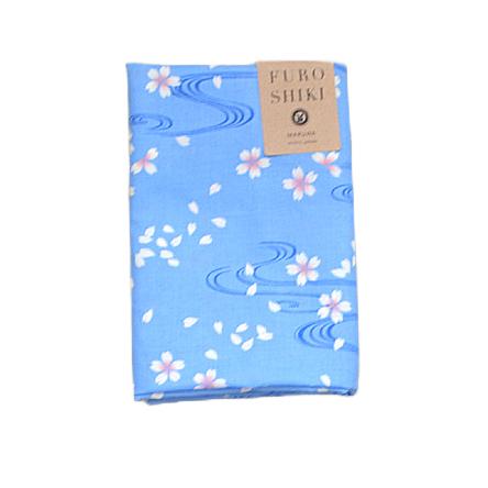 Seiran Furoshiki Blue Floating Blossoms Cotton Wrapping Cloth