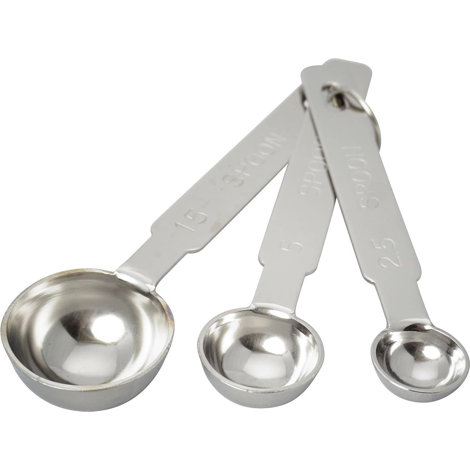 Thick Stainless Steel Measuring Spoons 3-Size Set (2.5cc, 5cc, 15cc)