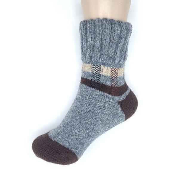 Winter Wool Thick Crew Socks Gray Checkered Warm Socks