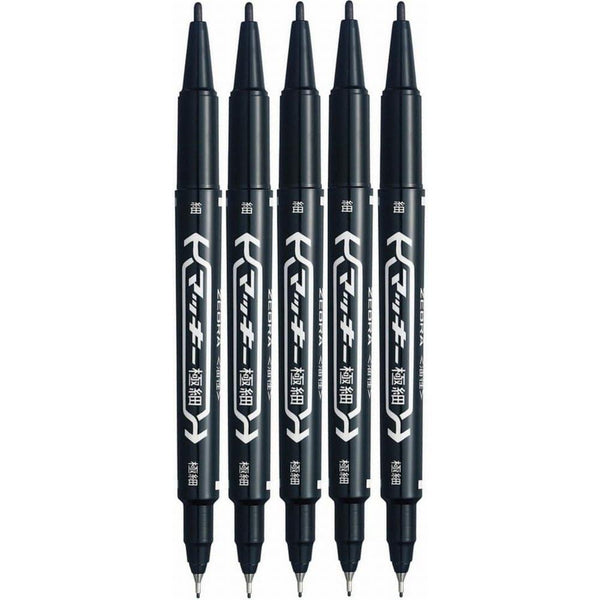 Zebra Mckee Marking Pen Dual Fine Point Black Markers 5 Pieces